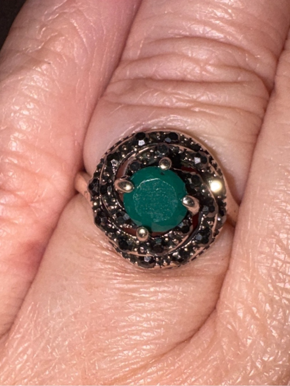 Vintage Emerald Green Stone Halo Ring